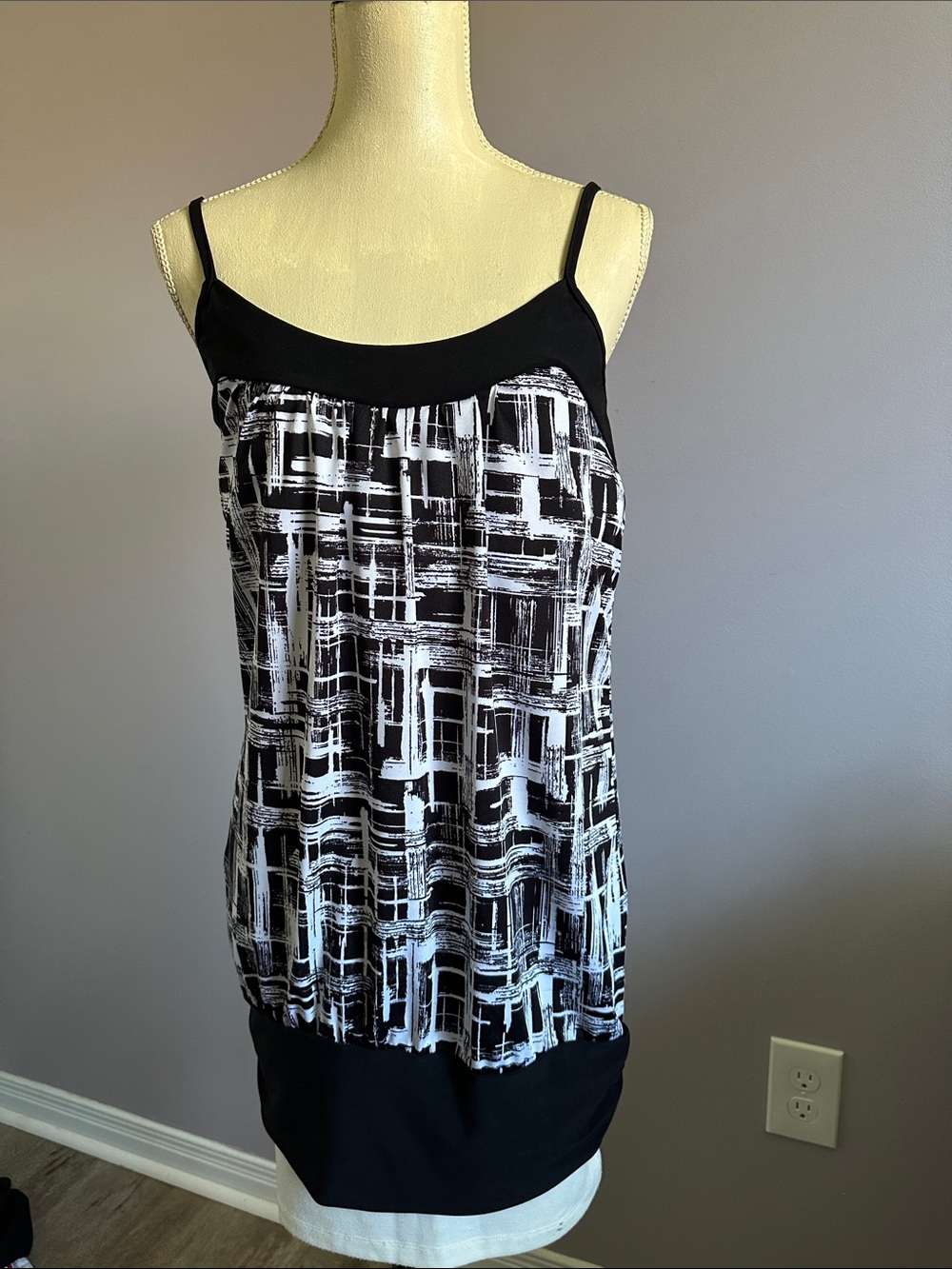 Black & White Patterned Spaghetti Strap Top